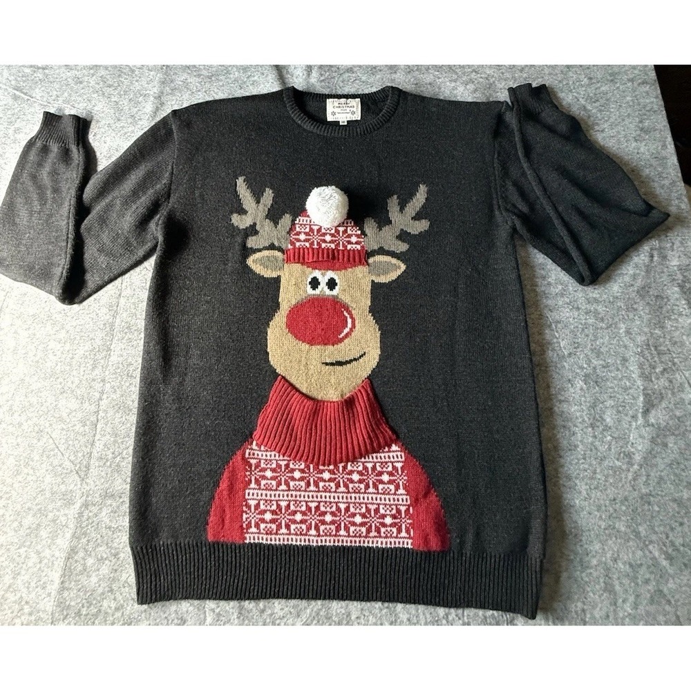 Christmas Sweater  Rudolph Unisexx 2XL  Black  (hidden Pocket)